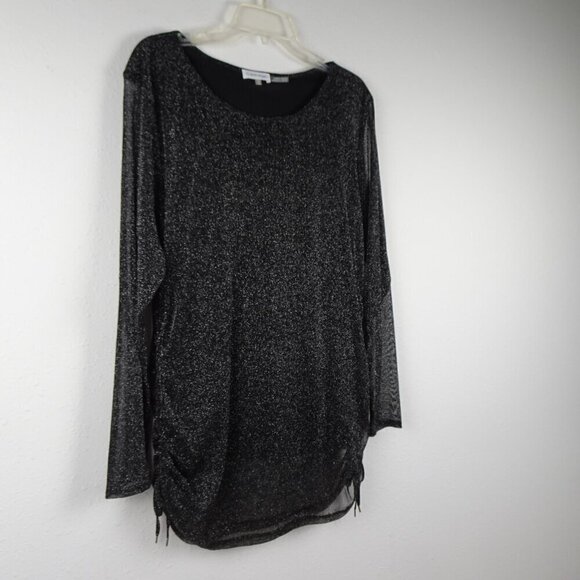 Calvin Klein Sparkle Top Women's Plus Size 3X Black Diamond Dust Sheer Sleeves - Picture 3 of 10